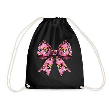 Coquette Bow Chihuahua Dog Pattern Mom Mothers Day - Drawstring Bag - black - Front