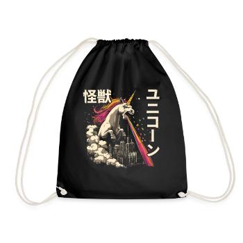 Kaiju Unicorn Japanese Monster Rainbow - Drawstring Bag - black - Front