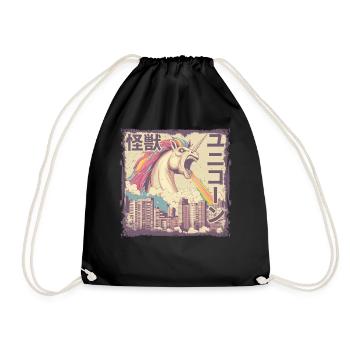 Kaiju Unicorn Japanese Monster Rainbow - Drawstring Bag - black - Front