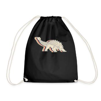 Ankylosaurus Dinosaur Retro Line Art - Drawstring Bag - black - Front