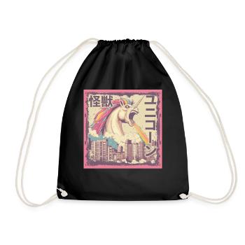 Kaiju Unicorn Japanese Monster Rainbow - Drawstring Bag - black - Front