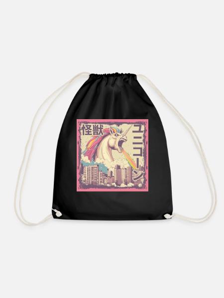 Kaiju Einhorn Japanisches Monster Regenbogen - Turnbeutel - Schwarz