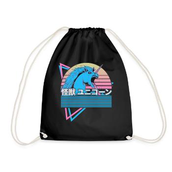 Vaporwave Ästhetik Kaiju Einhorn Japanisches - Turnbeutel - Schwarz - Vorne