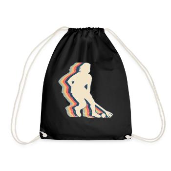Broomball Player Team Retro Line Art - Drawstring Bag - black - Front