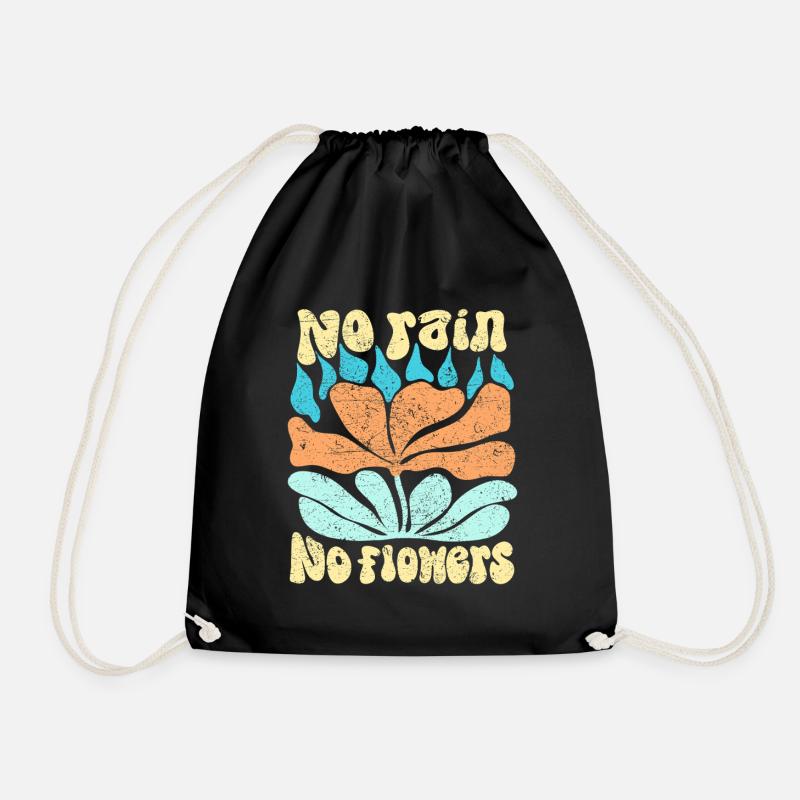 No Rain No Flowers abstract design for gardeners - Drawstring Bag - black