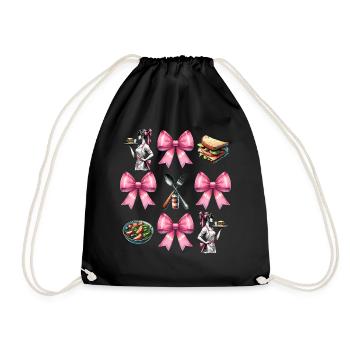 Coquette Bow Lunch Lady Cafeteria Worker Mom - Drawstring Bag - black - Front