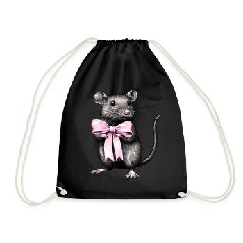 Coquette Bow Rat Mouse Mom Mother's Day Girl - Drawstring Bag - black - Front