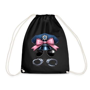 Coquette Bow Policeman Hat Sunglasses - Drawstring Bag - black - Front
