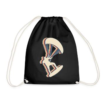 Kitesurfing Kite Surfer Retro Line Art - Drawstring Bag - black - Front