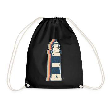 Lighthouse Seaside Retro Line Art - Drawstring Bag - black - Front