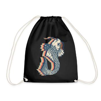 Koi Fish Carp Nishikigoi Japan Retro Line Art - Drawstring Bag - black - Front