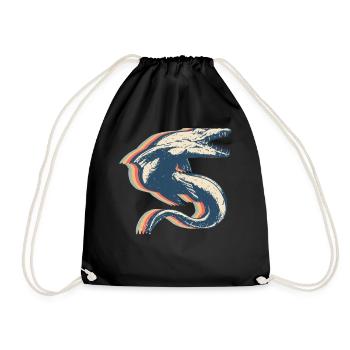 Mosasaurus Dinosaur Retro Line Art - Drawstring Bag - black - Front