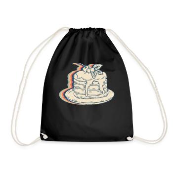 Pancakes Food Retro Line Art - Drawstring Bag - black - Front