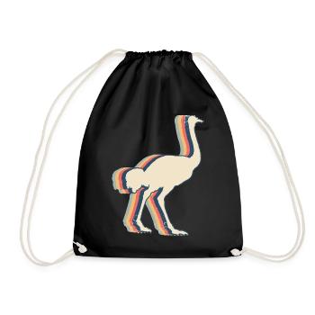 Ostrich Animal Retro Line Art - Drawstring Bag - black - Front