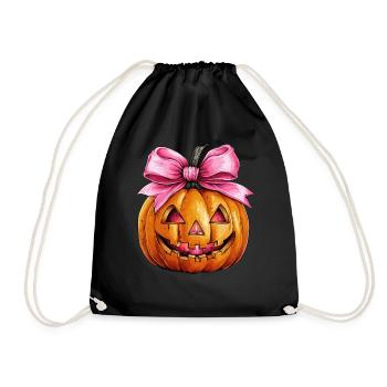 Coquettish Bow Pumpkin Spooky Halloween Mom - Drawstring Bag - black - Front