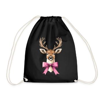Coquette Bow Reindeer Christmas - Drawstring Bag - black - Front