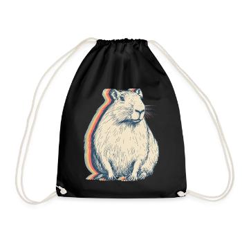 Capybara Capibara Retro-Linienkunst - Turnbeutel - Schwarz - Vorne