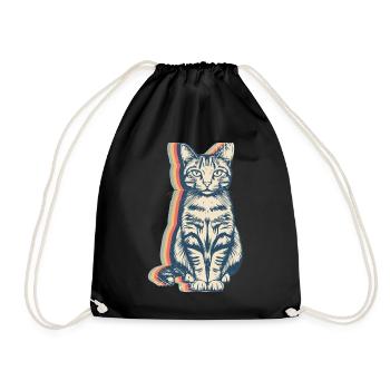 Cat Pet Retro Line Art - Drawstring Bag - black - Front