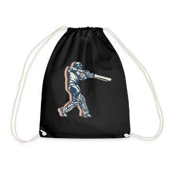 Cricket Player Team Retro Line Art - Drawstring Bag - black - Front