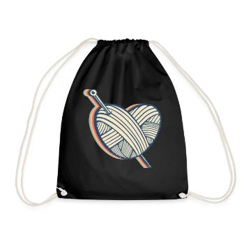 Crochet Crochet Crochet Crochet Knitting Heart - Drawstring Bag - black - Front