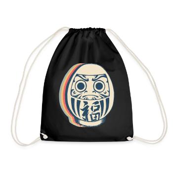 Daruma Doll Japan Retro Line Art - Drawstring Bag - black - Front