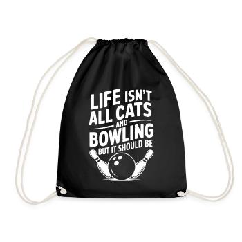 Bowling Saying Cats Funny Bowling Gift - Drawstring Bag - black - Front