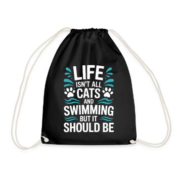 Schwimmen Spruch Katze Lustiges Schwimmen Geschenk - Turnbeutel - Schwarz - Vorne