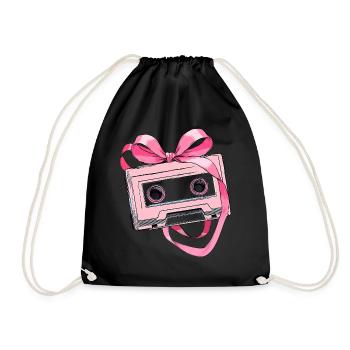 Coquette Bow Cassette Strap 80s Retro - Drawstring Bag - black - Front