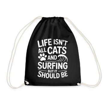 Surfing Saying Cats Funny Surfing Gift - Drawstring Bag - black - Front