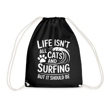 Surfing Saying Cats Funny Surfing Gift - Drawstring Bag - black - Front