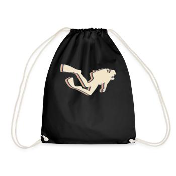 Diving Diver Retro Line Art - Drawstring Bag - black - Front