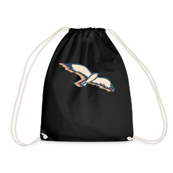Seagull Seagull Seabird Retro Line Art - Drawstring Bag - black - Front