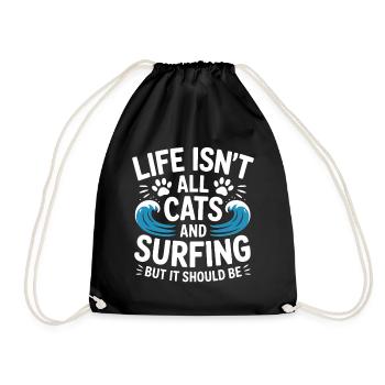 Surfing Saying Cats Funny Surfing Gift - Drawstring Bag - black - Front