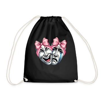 Coquettish Bow Theater Mask Drama Comedy - Drawstring Bag - black - Front