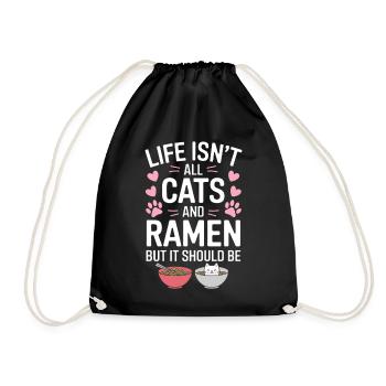 Ramen Cat Anime Funny Kawaii Ramen Gift - Drawstring Bag - black - Front