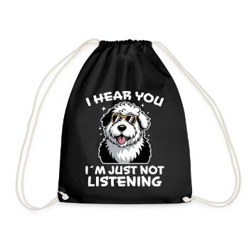 Old English Sheepdog Saying Joke Sheepdog Gift - Drawstring Bag - black - Front
