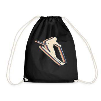 Skiing Ski Skier Retro Line Art - Drawstring Bag - black - Front