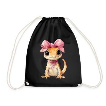 Coquette Bow Bonnet Gecko Lizard Mom Girl Pink - Drawstring Bag - black - Front