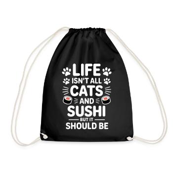 Sushi Cats Japan Funny Kawaii Sushi Gift - Drawstring Bag - black - Front