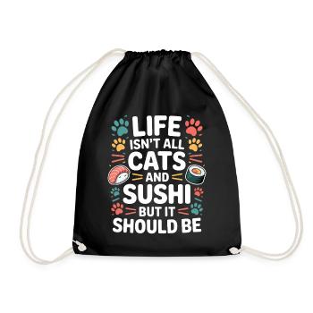 Sushi Cats Japan Funny Kawaii Sushi Gift - Drawstring Bag - black - Front