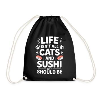 Sushi Cats Japan Funny Kawaii Sushi Gift - Drawstring Bag - black - Front