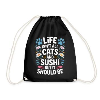Sushi Cats Japan Funny Kawaii Sushi Gift - Drawstring Bag - black - Front
