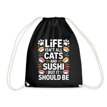 Sushi Cats Japan Funny Kawaii Sushi Gift - Drawstring Bag - black - Front