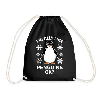 Pinguin Spruch Lustige Pinguine Geschenk - Turnbeutel - Schwarz - Vorne