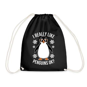 Pinguin Spruch Lustige Pinguine Geschenk - Turnbeutel - Schwarz - Vorne