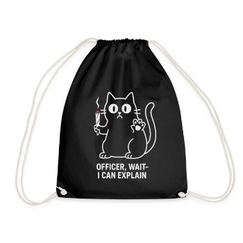 Entspanntes Katzendesign - Officer Wait, ich kann es erklären - Turnbeutel - Schwarz - Vorne