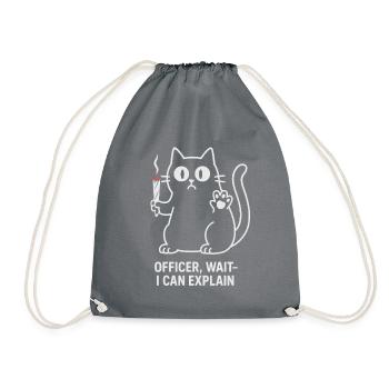 Entspanntes Katzendesign - Officer Wait, ich kann es erklären - Turnbeutel - Grau - Vorne