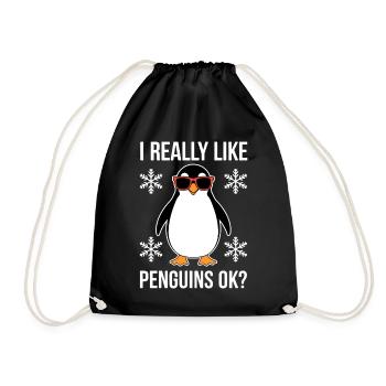 Pinguin Spruch Lustige Pinguine Geschenk - Turnbeutel - Schwarz - Vorne
