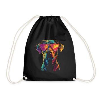 Cooler Hund in Regenbogenfarbe und Sonnenbrille - Turnbeutel - Schwarz - Vorne