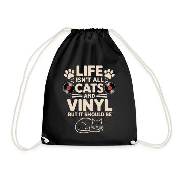 Vinyl Spruch Katzen Schallplatte Vinyl Geschenk - Turnbeutel - Schwarz - Vorne